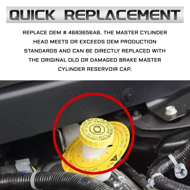 QQWD Brake Fluid Cap Replacement OEM #4683656AB 5014518AA Brake Master Cylinder Cap Compatible with 2001-2017 Jeep Wrangler 2009-2020 Dodge Journey 2014-2020 Cherokee 2017-2020 Brake Fluid Reservoir Caps - Image 4