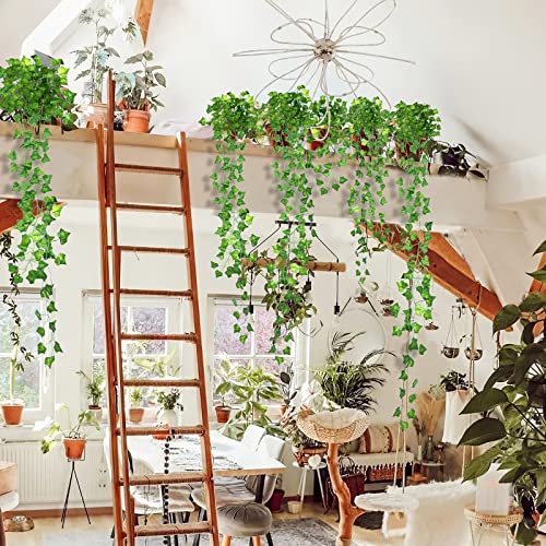 CQURE 48 Pcs 336Ft Artificial Ivy Fake Vines,Ivy Garland Greenery Garland Fake Hanging Plants Vines Green Leaves for Bedroom Wedding Garden Wall Room Decor - Image 2