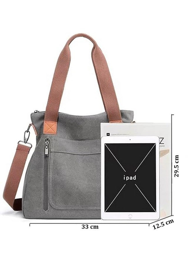 INOVERA (LABEL) Handbags for Women - Crossbody Shoulder Sling Bag with Adjustable Strap - Ladies Cotton Canvas Hobo Bags for Travel, Shopping (Grey) - Image 2