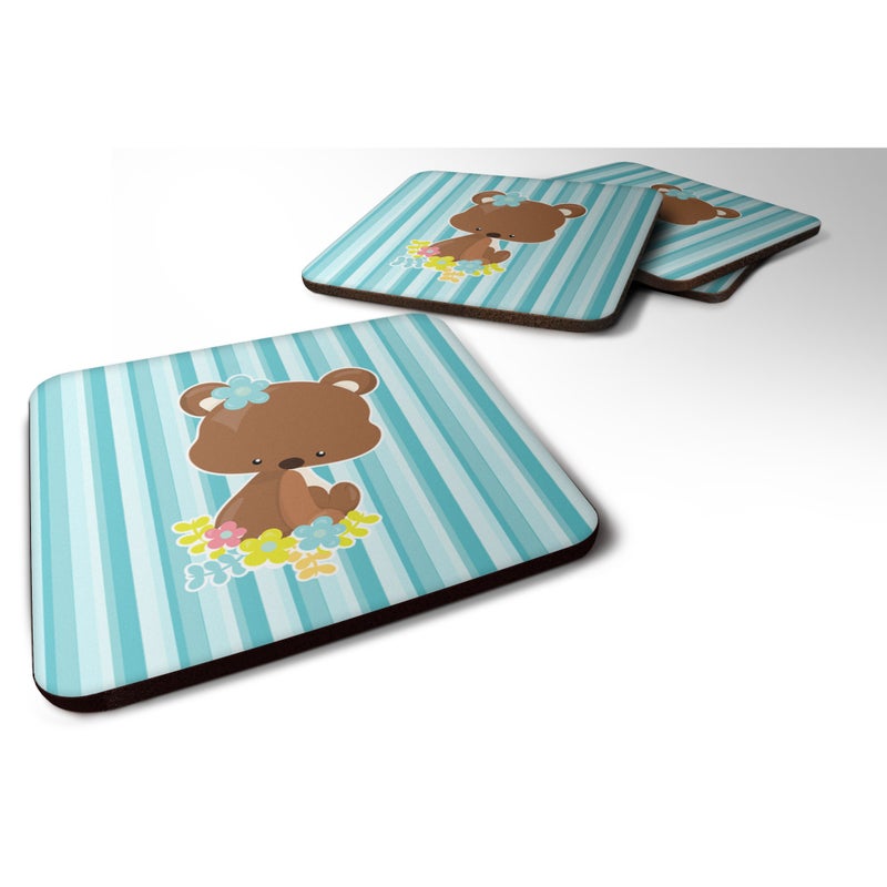 Caroline's Treasures ""Caroline's Treasures Bear with Flowers Foam Coaster Set of 4  3.5  Multicolor"" 