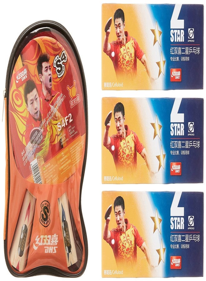 دي إتش أس مضرب تنس الطاولة S-S4F2 DHS مع كرة تنس الطاولة DHS 40 مم نجمتين برتقالي (علبة 30 قطعة) (أسود/أزرق) TT NET410 - Image 3