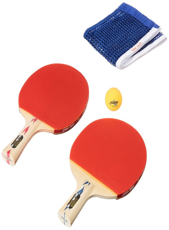 دي إتش أس مضرب تنس الطاولة S-S4F2 DHS مع كرة تنس الطاولة DHS 40 مم نجمتين برتقالي (علبة 30 قطعة) (أسود/أزرق) TT NET410 - Image 1