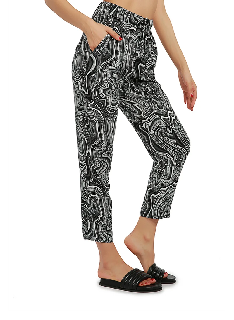 London Rag Black Abstract Print High Waist Trousers