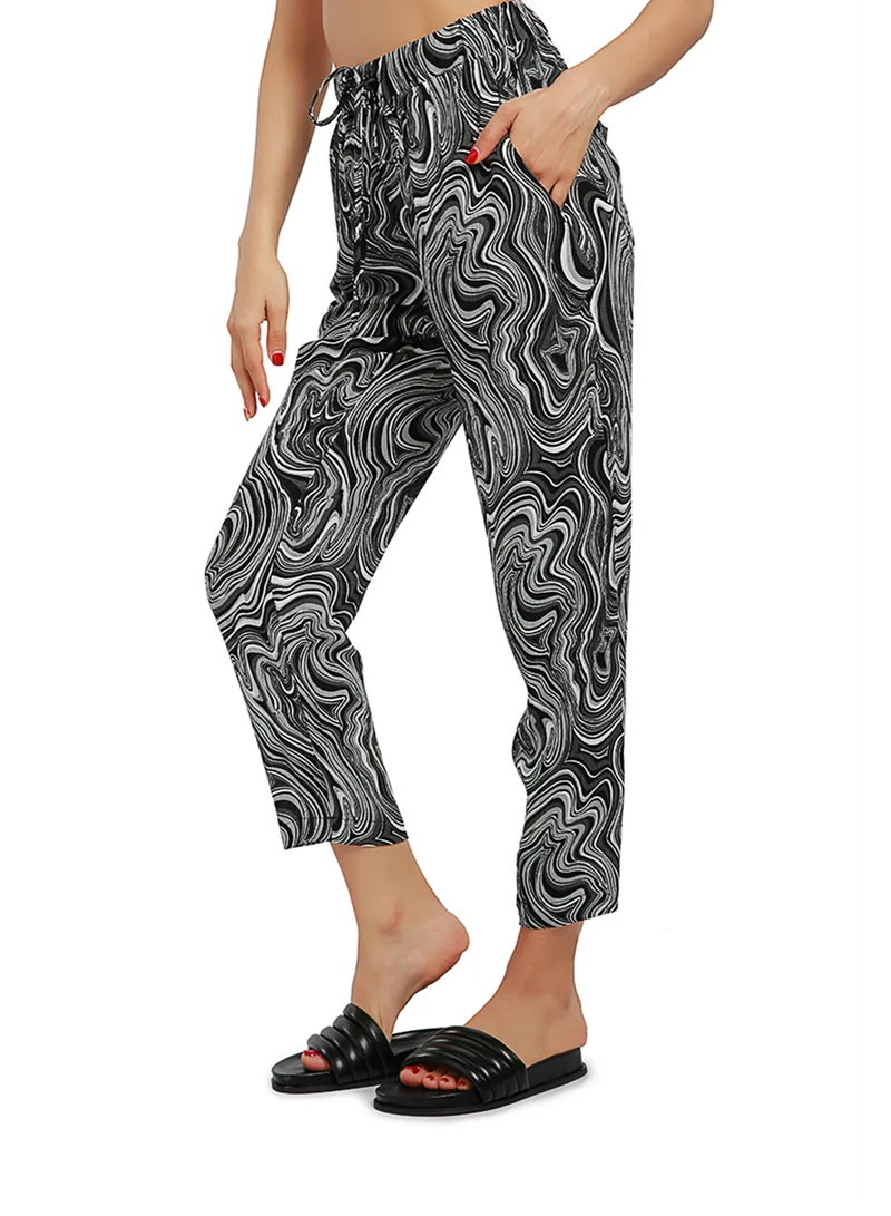 London Rag Black Abstract Print High Waist Trousers