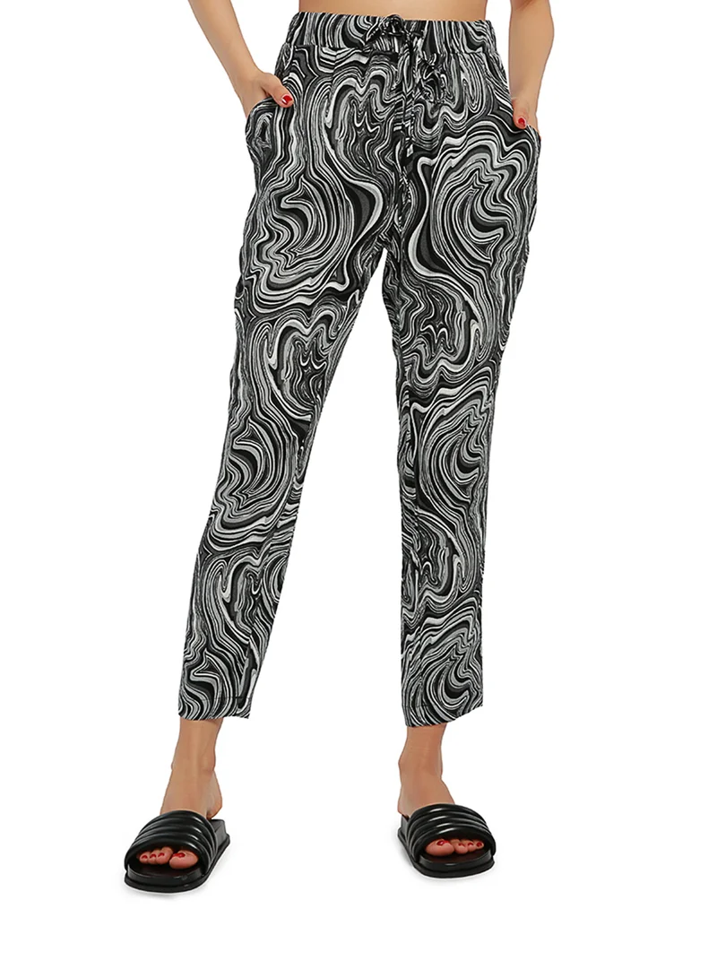 London Rag Black Abstract Print High Waist Trousers