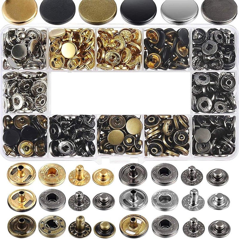 Diy Crafts CT-DIY-HI-47324 40 Sets Jeans Buttons Metal Button Snap Buttons Kit With Rivets and Plastic Storage Box, # 2, Bronze (Gold) - Image 1