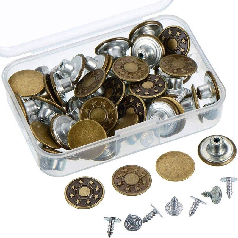 Diy Crafts CT-DIY-HI-47324 40 Sets Jeans Buttons Metal Button Snap Buttons Kit With Rivets and Plastic Storage Box, # 2, Bronze (Gold) - Image 2