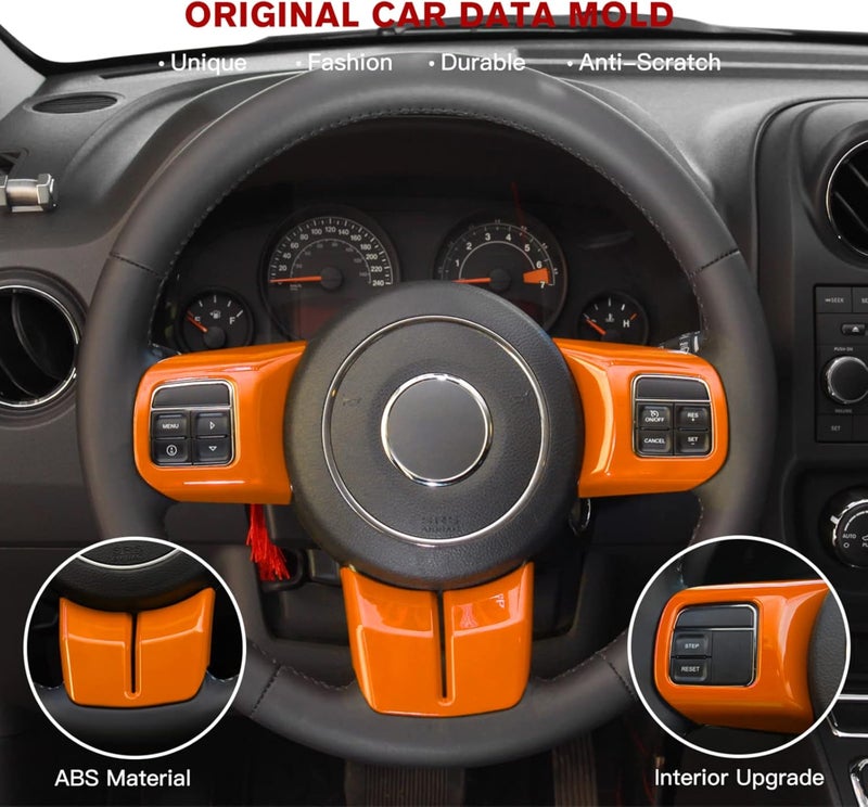 JeCar Interior Steering Wheel Decoration Trim Kits For Jeep Wrangler 2011-2017 JK & Unlimited/Patriot Compass 2011-2016 & Grand Cherokee 2011-2013, Orange - Image 5