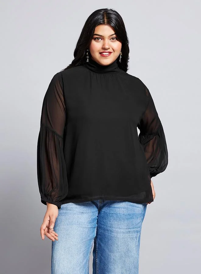 globus Globus Plus Size Black Georgette Blouse