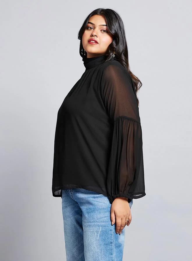 globus Globus Plus Size Black Georgette Blouse
