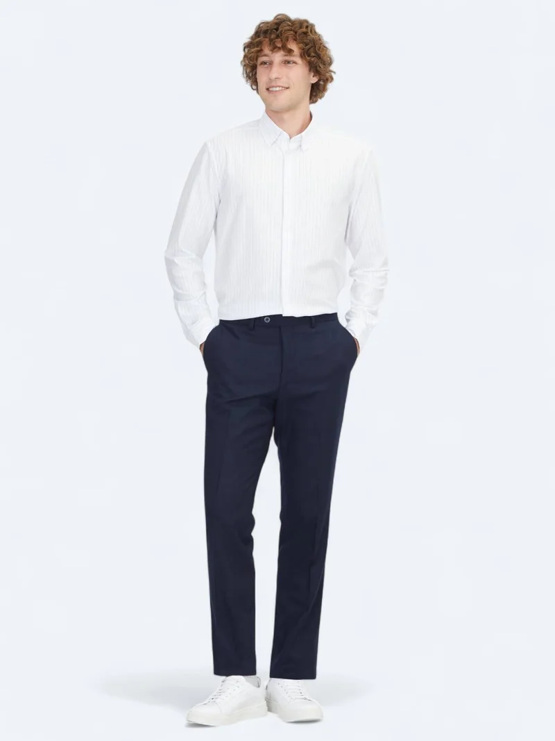 Kip Navy Blue Weaving Fitted Fit Classical Trousers