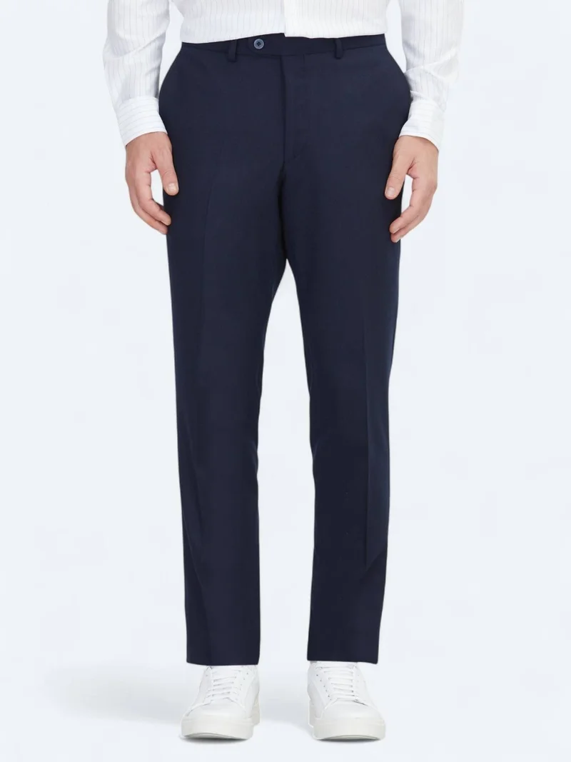 Kip Navy Blue Weaving Fitted Fit Classical Trousers