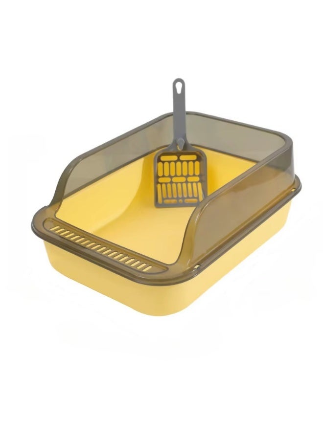Open Cat Litter Box, High Side Splash-Proof Cat Litter Box with Cleaning Tray, Large Capacity Plastic Anti-Splash Cat Toilet (Yellow/Grey)