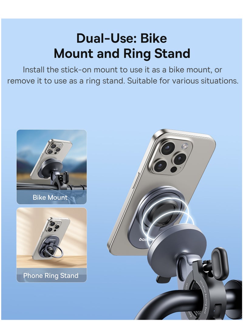 Baseus - 2-in-1 Bike Phone Mount with Snap-On Design, Stable & Secure, Dual-Use Bike Mount & Ring Stand, Universal Handlebar Phone Holder for E-Bikes, E-Scooters, and Motorcycles, Compatible with Cell Phones & GPS Devices, Fits 20mm-35mm Handlebars, Stick-On Design, Durable Zinc Alloy Construction, Versatile and Reliable for All Riding Conditions - Image 1