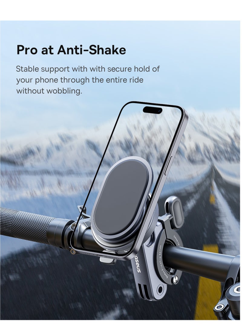 Baseus - 2-in-1 Bike Phone Mount with Snap-On Design, Stable & Secure, Dual-Use Bike Mount & Ring Stand, Universal Handlebar Phone Holder for E-Bikes, E-Scooters, and Motorcycles, Compatible with Cell Phones & GPS Devices, Fits 20mm-35mm Handlebars, Stick-On Design, Durable Zinc Alloy Construction, Versatile and Reliable for All Riding Conditions - Image 1