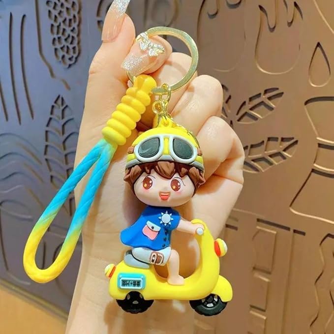 AEROSTARK Cartoon Characters Keychain for Girls Boys, Cute Silicon Keychains Accessories Keyring Key Purse Backpack Car Charms for Kids Gifts (Scooty Boy Blue) - Image 1