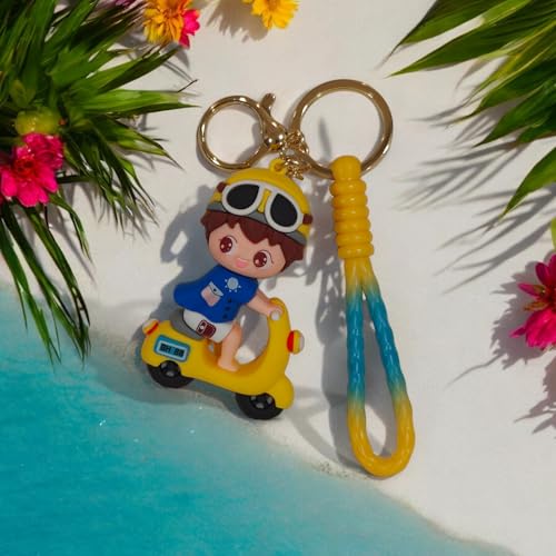 AEROSTARK Cartoon Characters Keychain for Girls Boys, Cute Silicon Keychains Accessories Keyring Key Purse Backpack Car Charms for Kids Gifts (Scooty Boy Blue) - Image 4