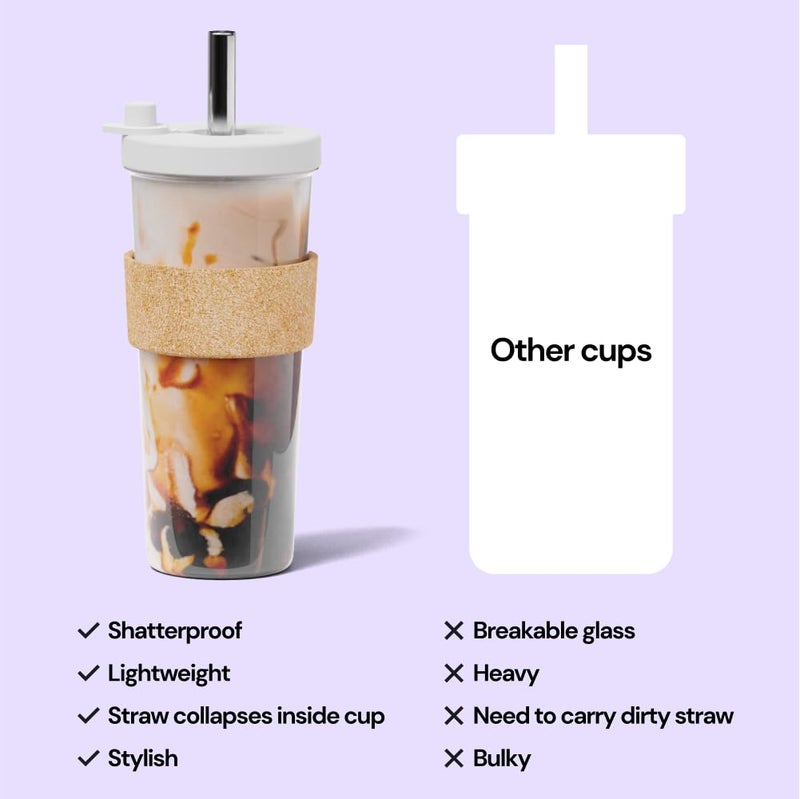 Dodoko Sage Green 24 oz Reusable Boba Cup and Straw Bubble Tea Cup with Wide Lid and Straw - Image 4