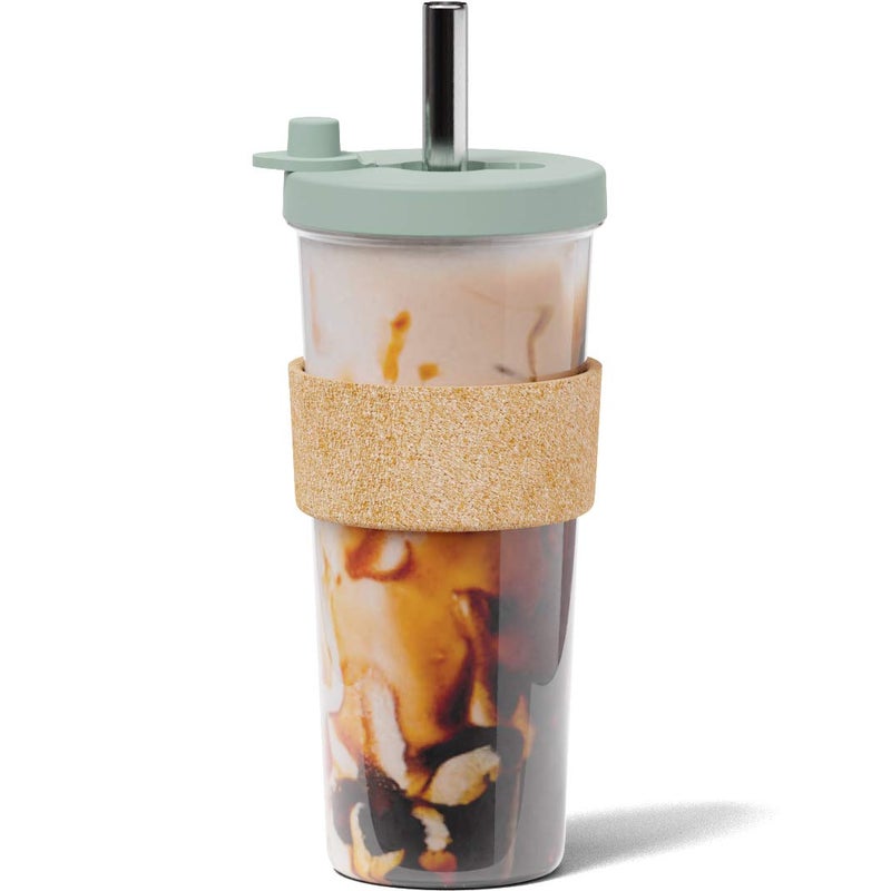 Dodoko Sage Green 24 oz Reusable Boba Cup and Straw Bubble Tea Cup with Wide Lid and Straw - Image 1
