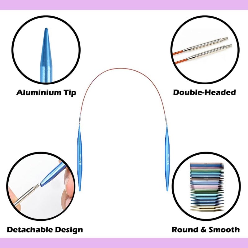 Yarniss 13 Pair Circular Knitting Needle Set 3.0~10.0mm, Interchangeable Aluminum Knitting Needles with Case - Image 4