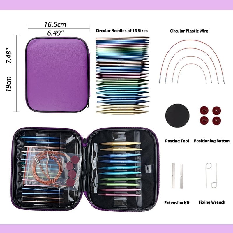 Yarniss 13 Pair Circular Knitting Needle Set 3.0~10.0mm, Interchangeable Aluminum Knitting Needles with Case - Image 2