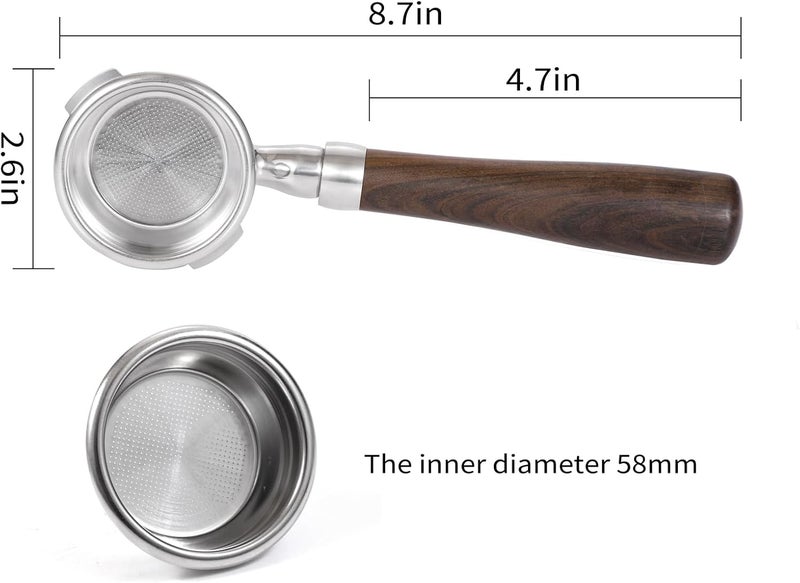 GURUDAR 58mm Bottomless Naked Portafilter with Double Cup Filter Basket & Wood Handle Compatible for Gaggia Classic Pro and More Dual Boiler Gaggia Espresso Machine - Image 5
