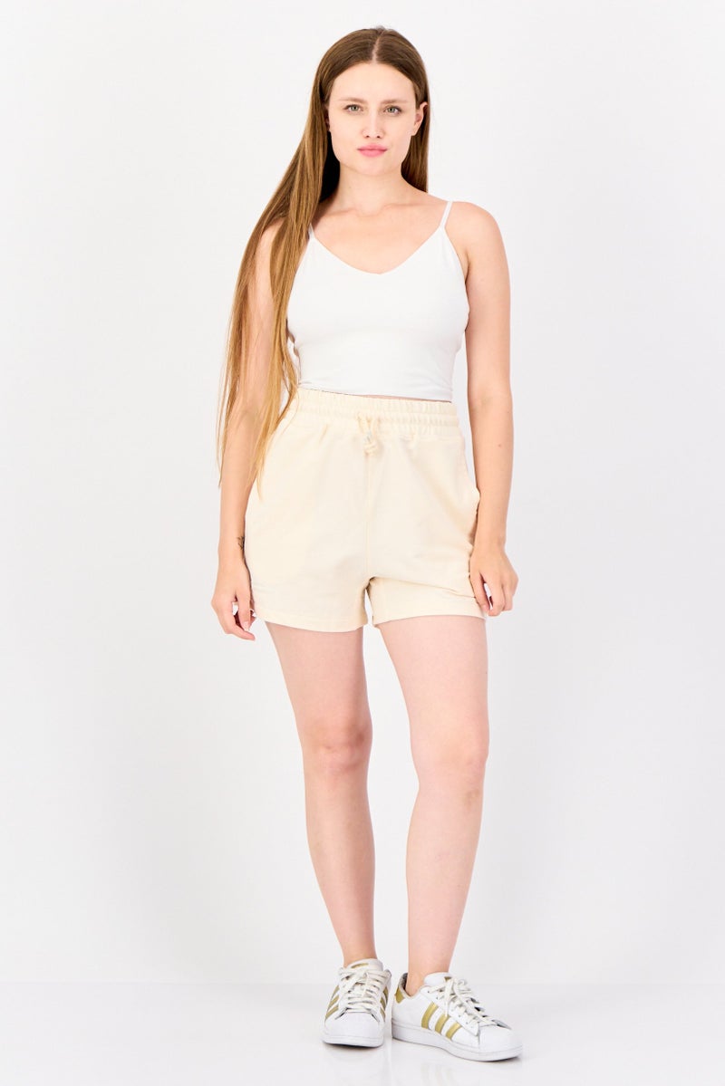Adidas Women Sportswear Fit Drawstring Outdoor Shorts, Cream - Image 4
