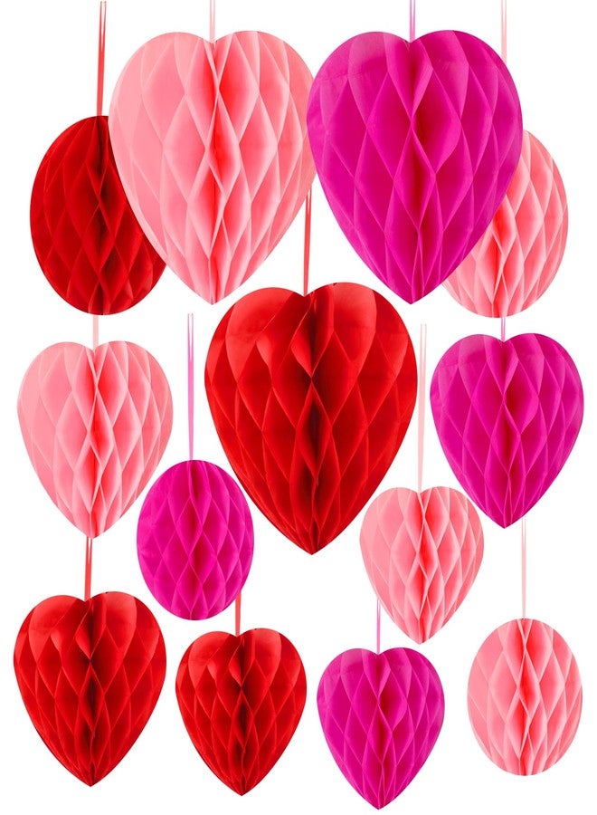 BOARDFEB 15PCS Valentine's Day Decoration Set, Engagement Decorations, Pink Red and Rose Red Hanging Heart Honeycomb Decoration - Image 1