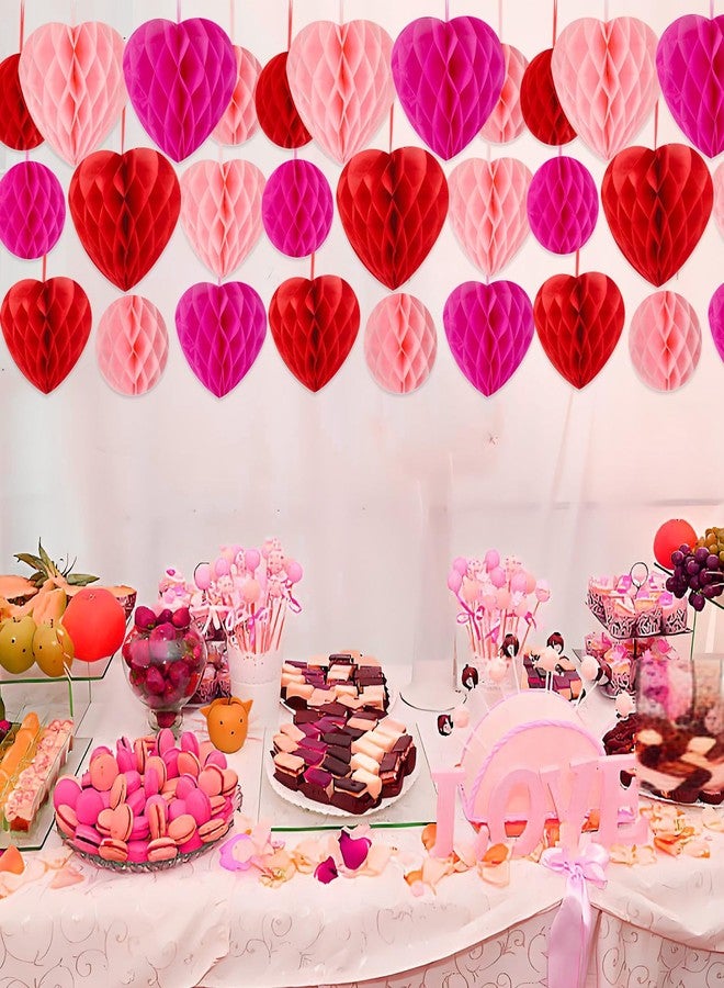 BOARDFEB 15PCS Valentine's Day Decoration Set, Engagement Decorations, Pink Red and Rose Red Hanging Heart Honeycomb Decoration - Image 2