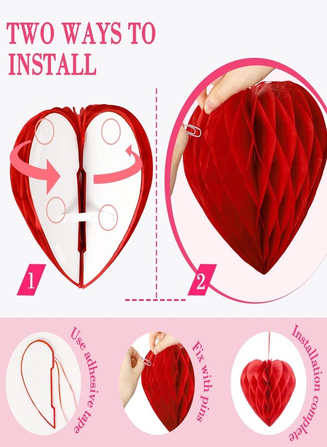 BOARDFEB 15PCS Valentine's Day Decoration Set, Engagement Decorations, Pink Red and Rose Red Hanging Heart Honeycomb Decoration - Image 3