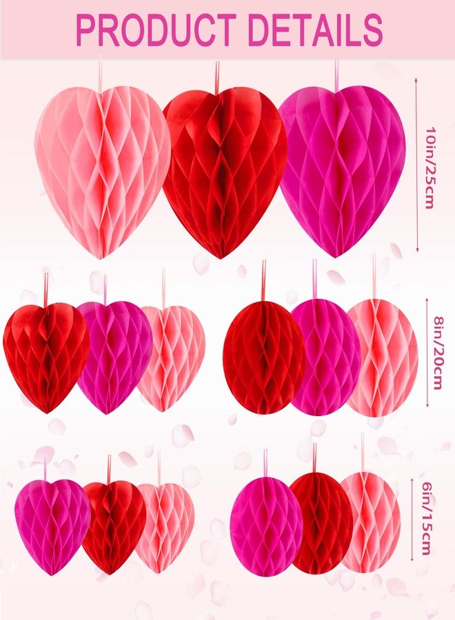 BOARDFEB 15PCS Valentine's Day Decoration Set, Engagement Decorations, Pink Red and Rose Red Hanging Heart Honeycomb Decoration - Image 5