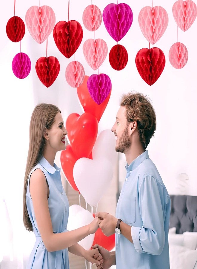 BOARDFEB 15PCS Valentine's Day Decoration Set, Engagement Decorations, Pink Red and Rose Red Hanging Heart Honeycomb Decoration - Image 4