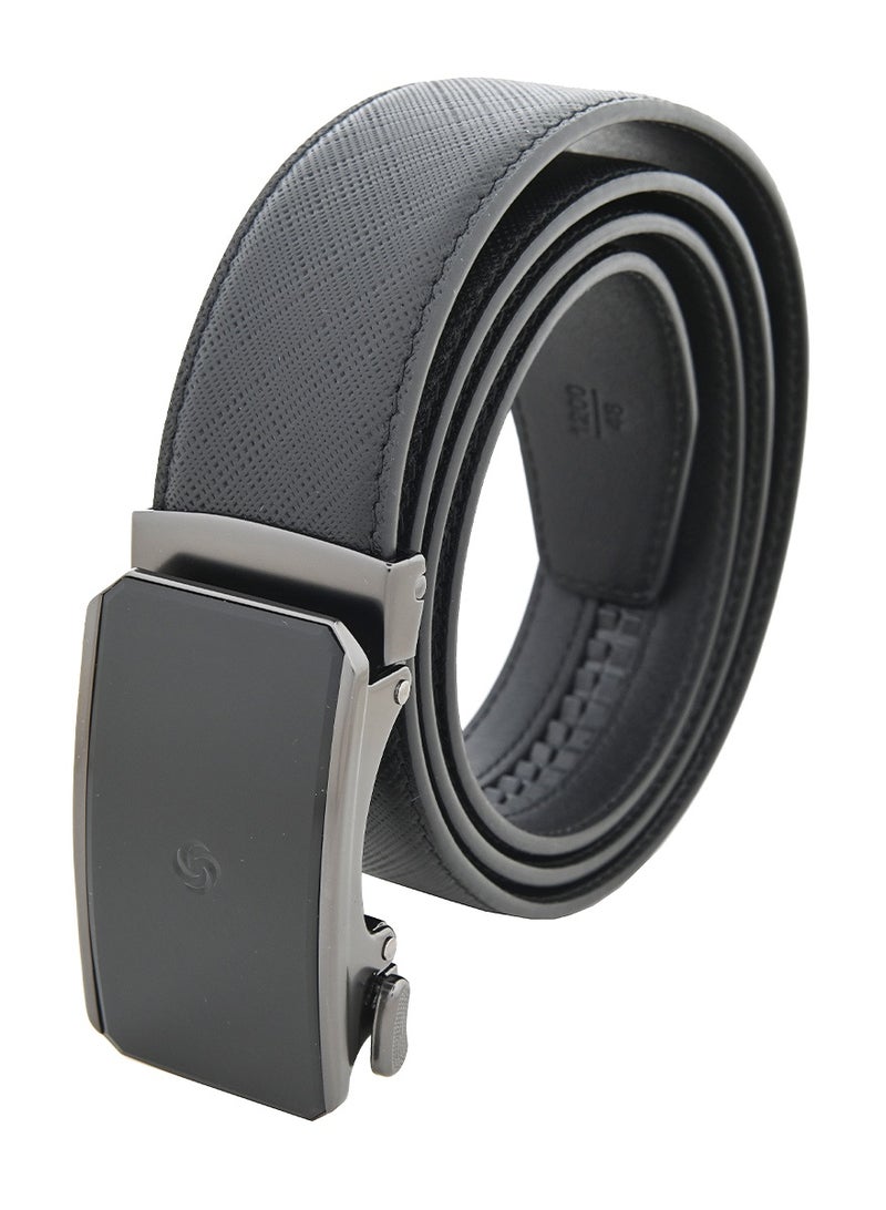 Samsonite Aamir II BIZ Auto Plate 01 Leather Belt, Black|Stylish|Premium Quality|Hole Free Belt - Image 1