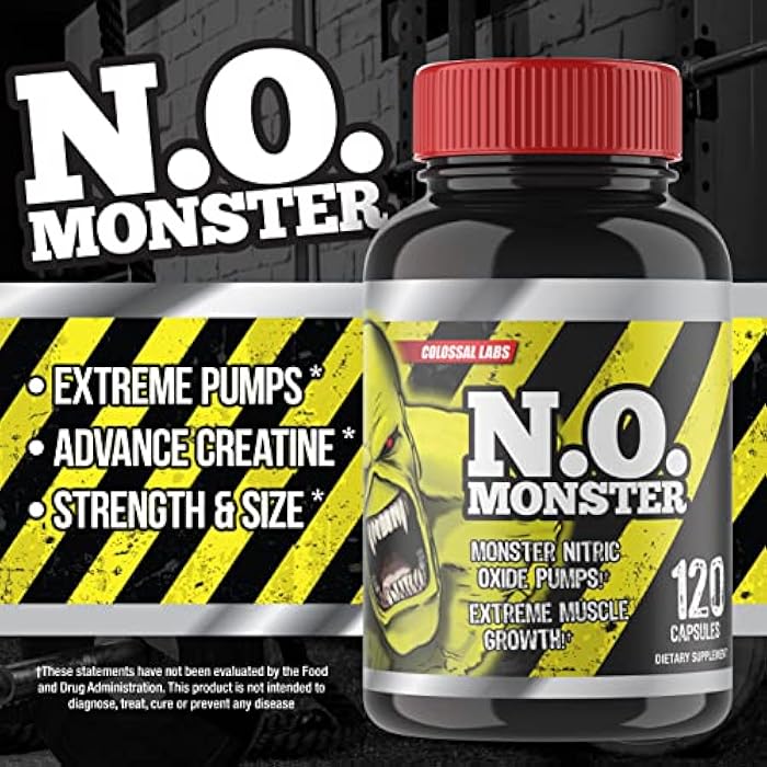 Goliath Labs N.O. Monster Nitric Oxide Booster with L-Arginine – Extreme Pumps for Strength, Muscle Growth, Pre-Workout Support – Boost Energy, Stamina & Endurance – 120 Capsules, Made in The USA - Image 3
