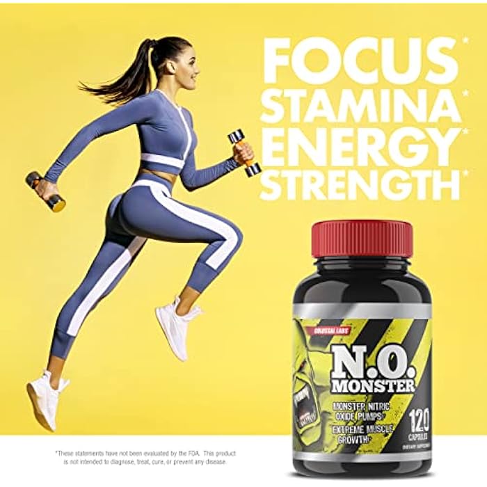 Goliath Labs N.O. Monster Nitric Oxide Booster with L-Arginine – Extreme Pumps for Strength, Muscle Growth, Pre-Workout Support – Boost Energy, Stamina & Endurance – 120 Capsules, Made in The USA - Image 5