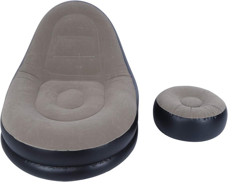 Modern Inflatable Folding Recliner Sofa Chair with Footstool, Inflatable Lounger for Living Room Balcony Garden, Ergonomic Leisure Sofa with Flocking Material for Adults - Image 1
