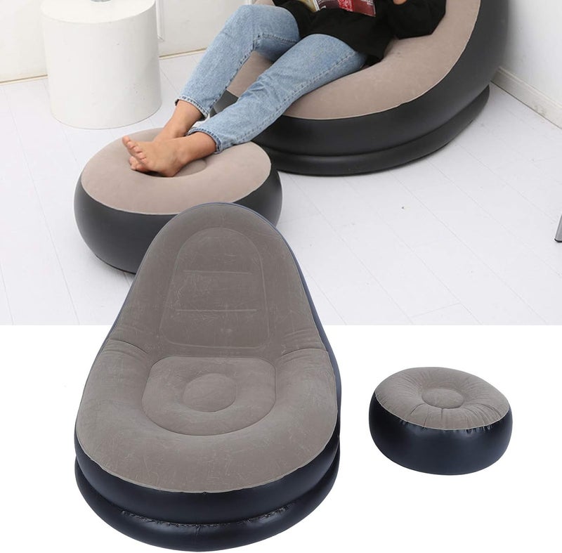 Modern Inflatable Folding Recliner Sofa Chair with Footstool, Inflatable Lounger for Living Room Balcony Garden, Ergonomic Leisure Sofa with Flocking Material for Adults - Image 5