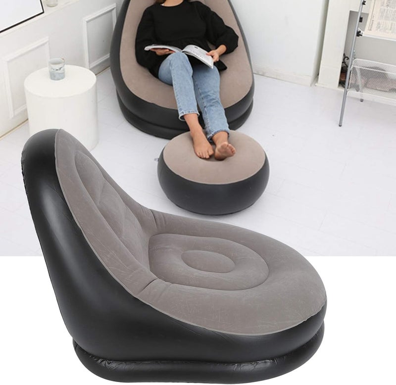 Modern Inflatable Folding Recliner Sofa Chair with Footstool, Inflatable Lounger for Living Room Balcony Garden, Ergonomic Leisure Sofa with Flocking Material for Adults - Image 2