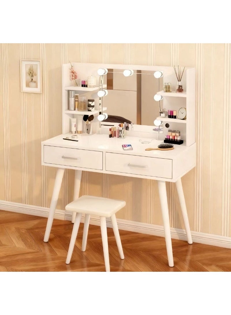 Vanity Desk Set，Dresser with Mirror Vanities Table，Makeup Table with Drawer and Shelf，Bedroom Dressing Table with Ample Storage Space，Suitable for Bedrooms, Dormitories(White，SZZ014) - Image 3