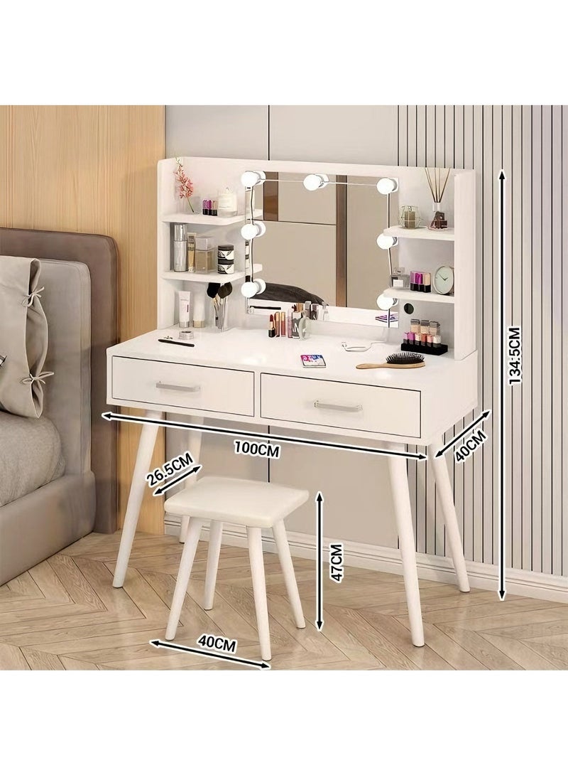 Vanity Desk Set，Dresser with Mirror Vanities Table，Makeup Table with Drawer and Shelf，Bedroom Dressing Table with Ample Storage Space，Suitable for Bedrooms, Dormitories(White，SZZ014) - Image 4