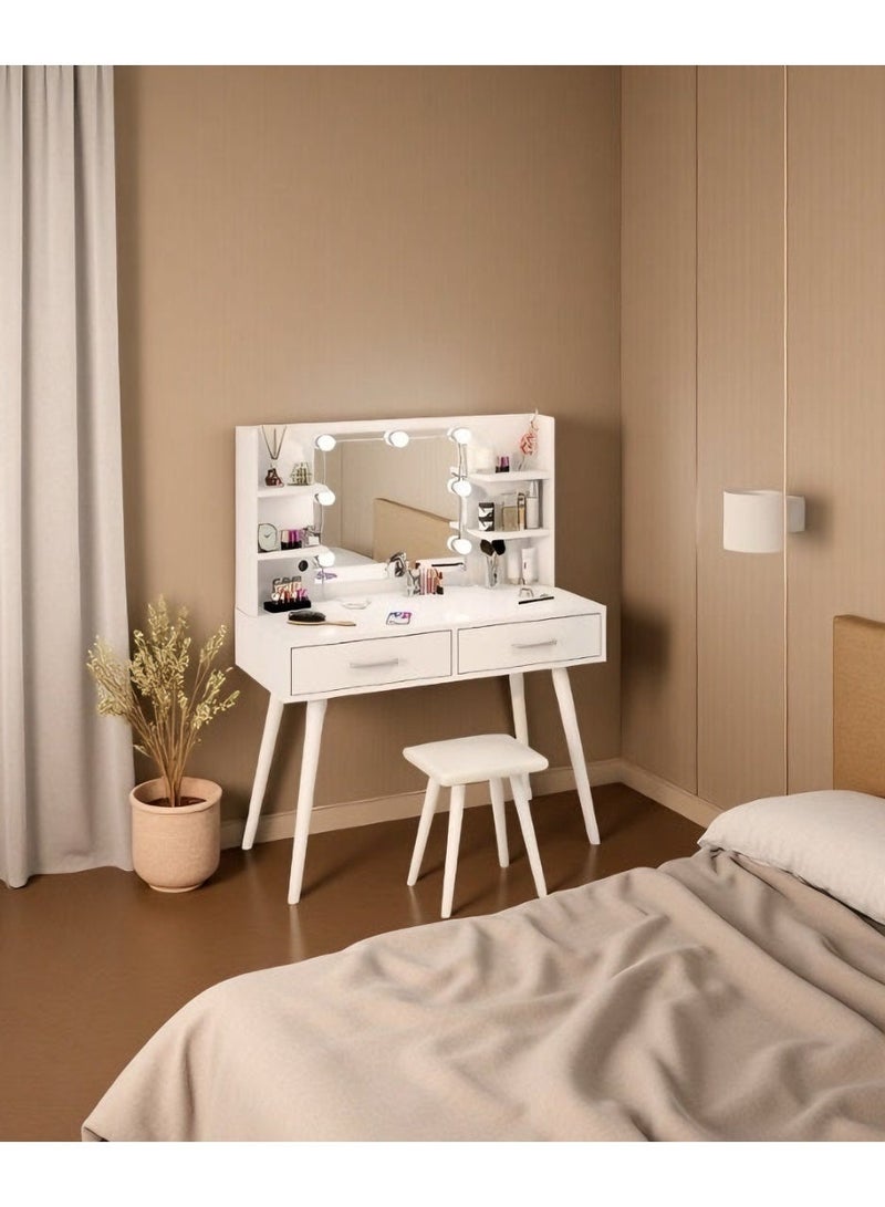 Vanity Desk Set，Dresser with Mirror Vanities Table，Makeup Table with Drawer and Shelf，Bedroom Dressing Table with Ample Storage Space，Suitable for Bedrooms, Dormitories(White，SZZ014) - Image 2