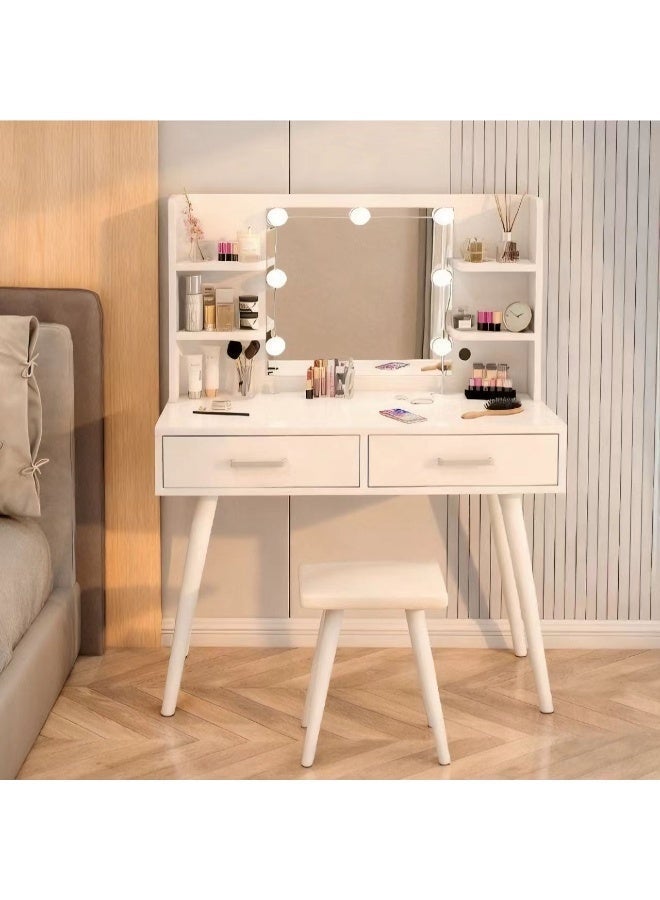 Vanity Desk Set，Dresser with Mirror Vanities Table，Makeup Table with Drawer and Shelf，Bedroom Dressing Table with Ample Storage Space，Suitable for Bedrooms, Dormitories(White，SZZ014) - Image 1