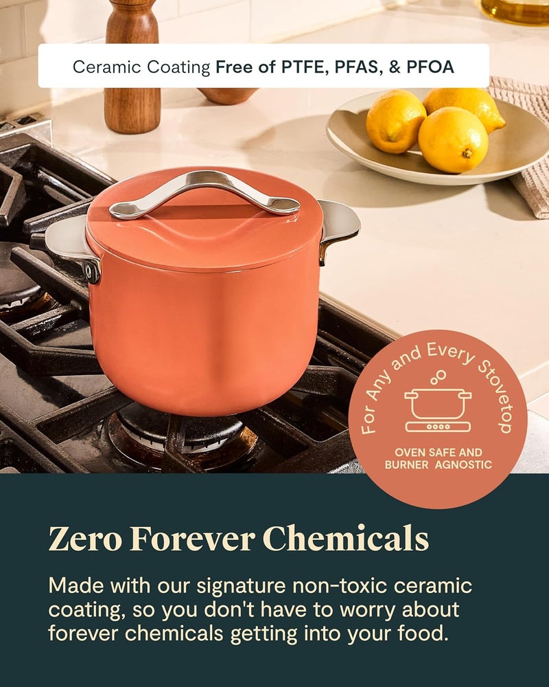 Caraway Petite Cooker - 2 Qt Ceramic Coated Pot - Free From Forever Chemicals - Perfect for Rice, Grains, or Sauces - White - Image 4
