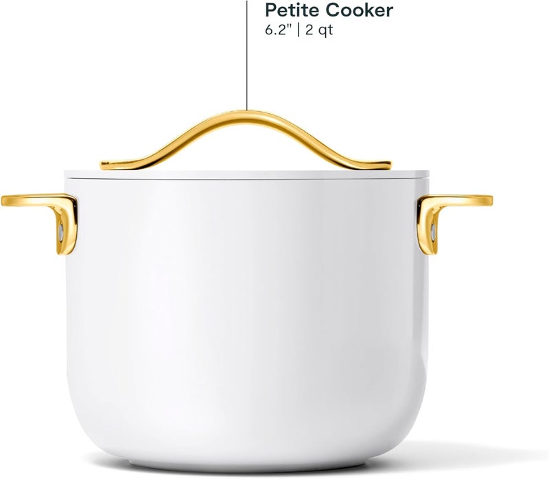 Caraway Petite Cooker - 2 Qt Ceramic Coated Pot - Free From Forever Chemicals - Perfect for Rice, Grains, or Sauces - White - Image 3