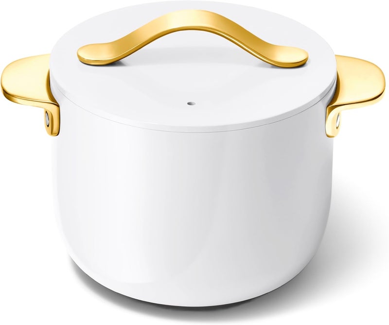 Caraway Petite Cooker - 2 Qt Ceramic Coated Pot - Free From Forever Chemicals - Perfect for Rice, Grains, or Sauces - White - Image 1