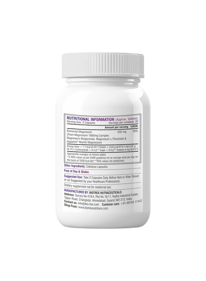 Biotrex Nutraceuticals Trio Magnesium Complex Enriched With Magnesium L- Threonate, Aquamin Citrate & Magnesium Glycinate, Highly Bioavailable Forms of Magnesium, Supports Healthy Nerve & Brain Health, Supports Healthy Sleep - 60 Veg Capsules - Image 2