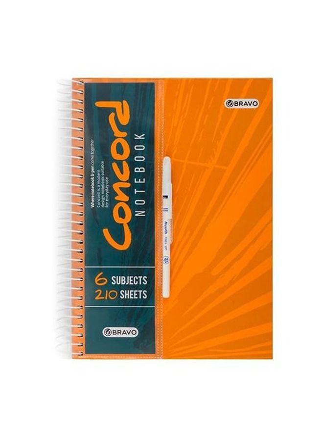 Sasco Concord A4 Spiral Notebook With Pen - 7 Subjects - 210 Sheets - Orange Cover