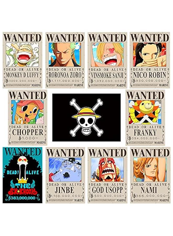 15in×11in Anime One Piece Wanted Bounty Posters , New Edition, 10 Straw Hat Pirates Crew Zoro, Sanji, Luffy, a Set of 11PCS - Image 1