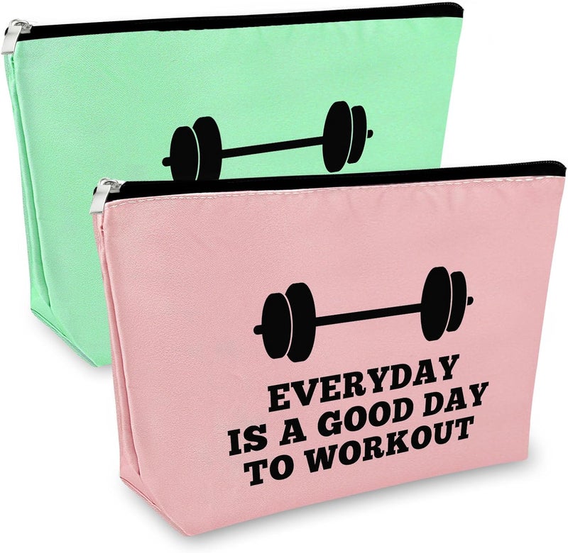 Sfodiary Fitness Lover Gift Makeup Bag Fitness Trainer Gift Fitness Instructor Gift Bodybuilding Gift Workout Gift for Women Inspirational Gift for Women Christmas Birthday Gift 2PCS Travel Cosmetic Pouch