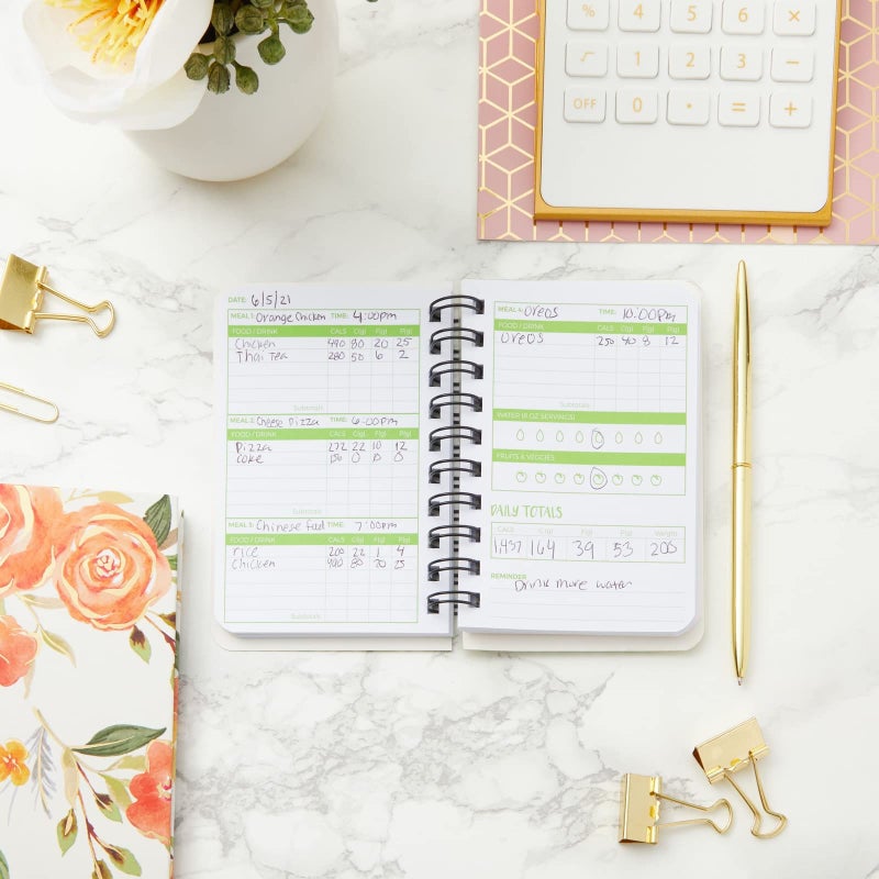 Paper Junkie Calorie Tracker Journal - Pocket Food Diary for Meal Logging - Calorie & Protein Tracker for Weight Loss - Spiral-Bound 3-Month Food Journal - 5.7 x 3.6 in, Soft Cover, Pack of 3 - Image 2